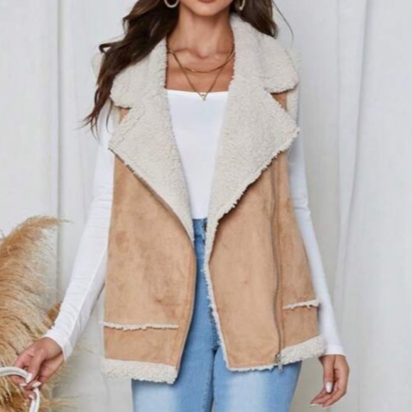 Cozy Shearling Lined Vegan Suede Open Front Vest